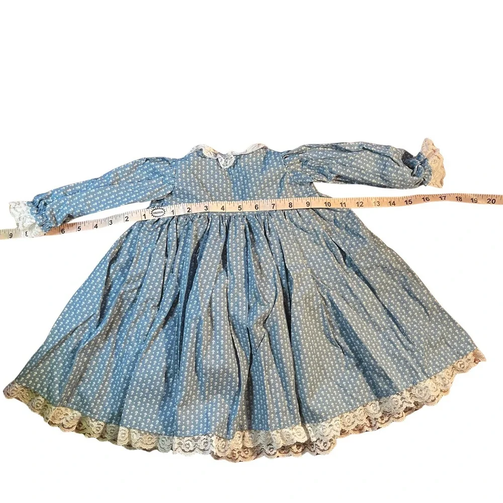 Vintage Handmade‎ Doll Clothes Blue Floral Print Dress Bloomers Set Cottagecore